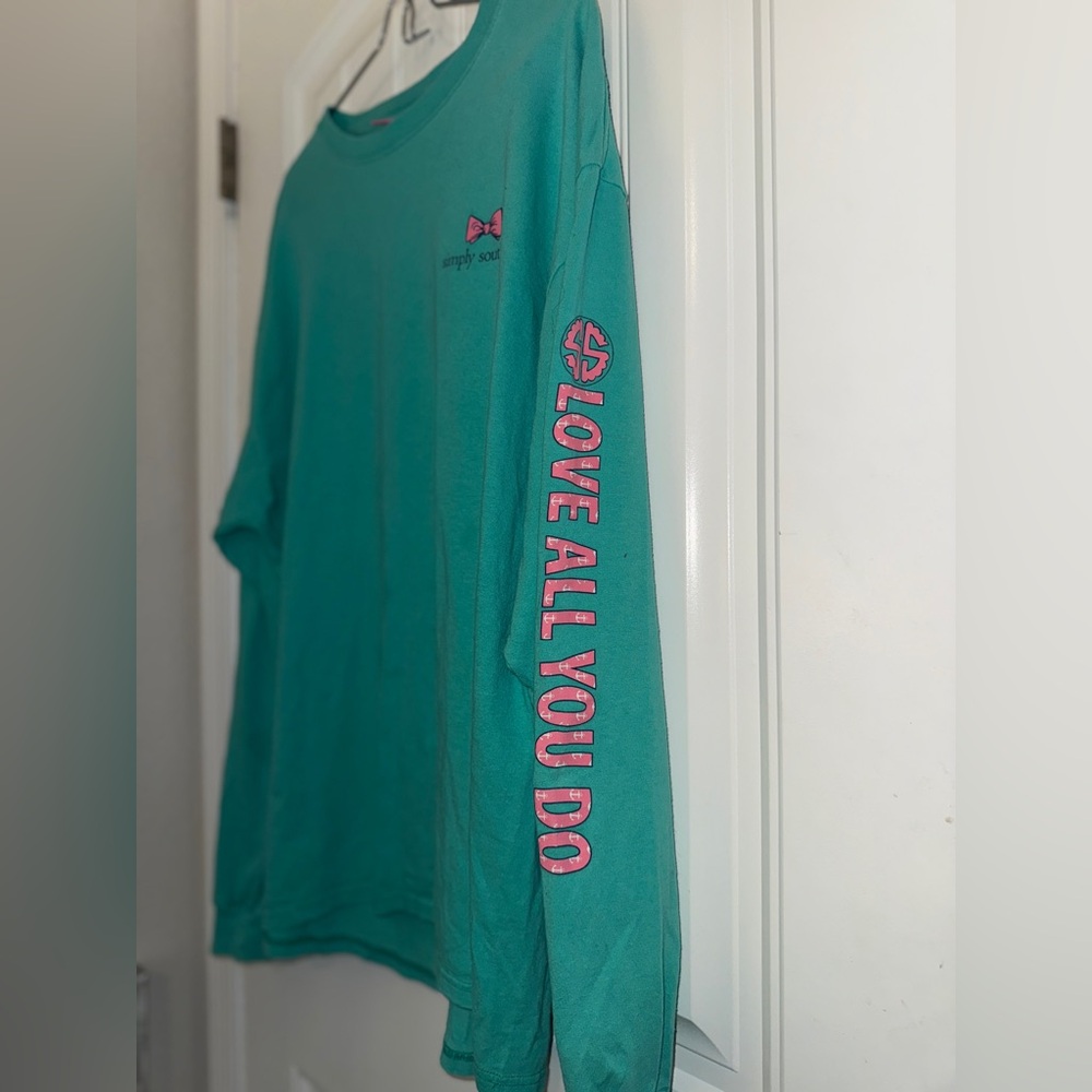 Simply Southern Teal Long Sleeve Tee with Pink Accents - Picture 5 of 10